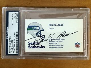 Encapsulated Paul G.  Allen Signed Seahawks Business Card W/psa/dna
