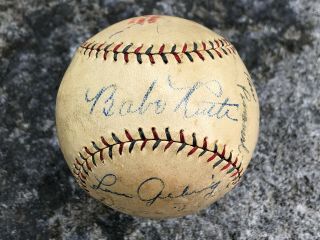 NY YANKEES 1927 BABE RUTH AND LOU GEHRIG AUTHENTIC SIGNED BASEBALL BECKETT 2
