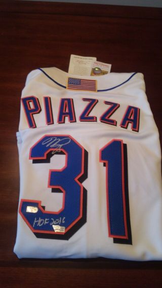 Mike Piazza York Mets Signed M&n White 2001 Authentic Jersey & Hof 2016 Insc