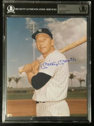 Mickey Mantle Signed Encased 8x10 Photo Autograph Auto Bas Beckett Certified