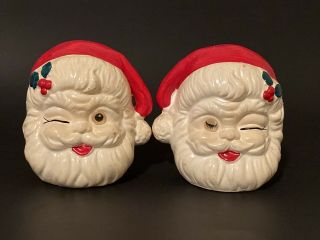 Vintage Santa Heads With Hat Salt And Pepper Shakers Japan