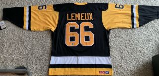 Mario Lemieux Pittsburgh Penguins Signed Black Ccm Jersey With & 6x Art Ross