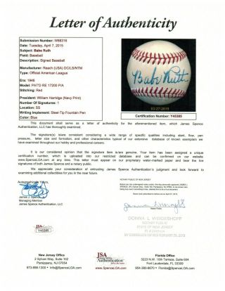 Gorgeous Babe Ruth Single Signed Autographed Baseball With Jsa