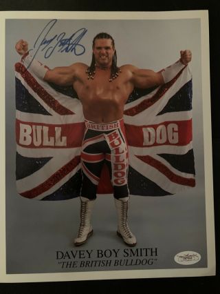Davey Boy Smith The British Bulldogs Signed 8x10 Photo Jsa Wwf Wwe Wrestling