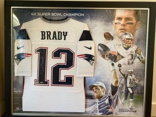 Tom Brady Autographed & Framed White Patriots Jersey Sb49