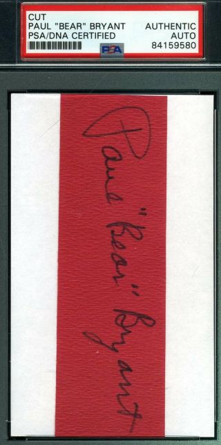 Paul Bear Bryant Psa Dna Autograph 3x5 Index Card Cut Hand Signed