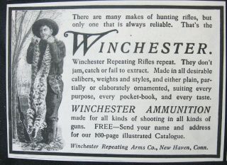1900 Winchester Rifle Vtg Shotgun Art Print Ad Cowboy Man Holds Dead Bobcat Kill
