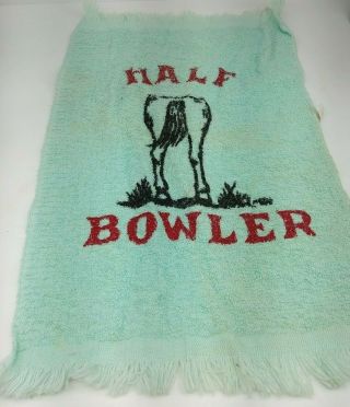 Vintage Cotton/polyester Bowling Towel " Half Bowler " Made In Usa Horse