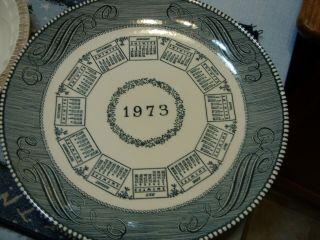 Vintage Royal China Currier Ives Style Blue & White 1973 Calendar Plate - 10 "