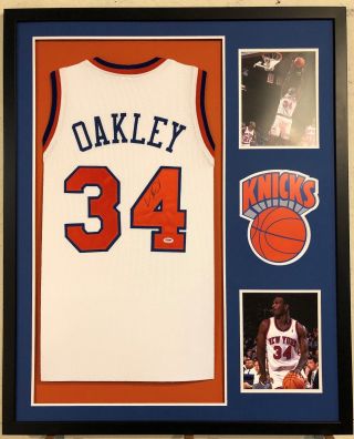 Charles Oakley Autographed Custom Framed York Knicks Jersey Psa/dna