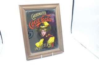 Coca Cola Wooden Carbonated Mirror Sign Vintage Victorian Look In Frame