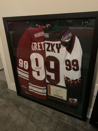 Wayne Gretzky Signed Jersey In Frame.  Phoenix Coyotes Home And Away