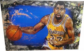 Magic Johnson Hand Signed Autographed 25x38 Canvas Lakers Steven Holland