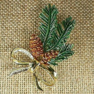 Christmas Pin Brooch Pine Cone Bough Signed Gerry 