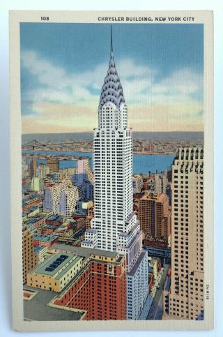 Vintage Curt Teich Linen Postcard Chrysler Building York City Ny