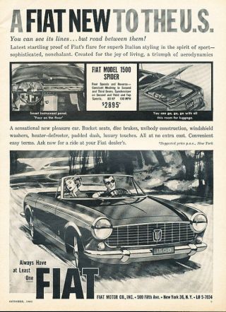 1963 Fiat 1500 Spider Vintage Advertisement Print Car Ad