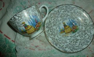 Vintage Crinoline Lady Large Tea Cup And Saucer