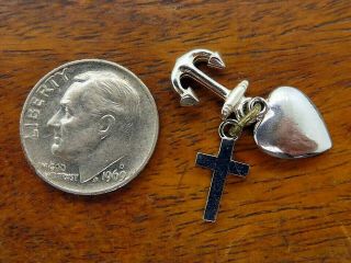 Vintage Sterling Silver Faith Hope Charity Cross Anchor Heart Religious Charm