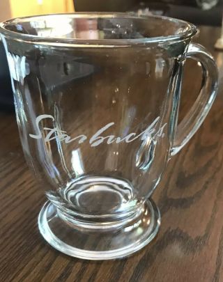 Vintage Starbucks Anchor Hocking Etched Clear Glass 12oz Coffee Mug Cup