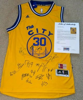 2018 Golden State Warriors Team Signed Jersey Stephen Curry Durant Klay Psa/dna