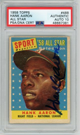 1958 Topps Autograph Psa/dna 10 Hank Aaron As 488 Signed Baseball Card Braves