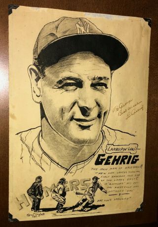 Yankees Lou Gehrig Vintage Signed Autographed 1937 Artwork - Psa/dna