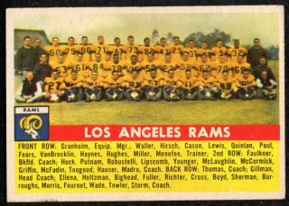 1956 Topps 114 Los Angeles Rams Team Photo Vintage Football Card " Mrp " Vg/ex