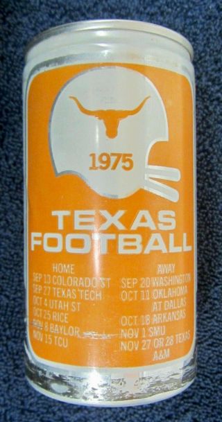 Vintage 1975 Texas Football Schedule Beer Can Pearl Brewing San Antonio Bo 12oz