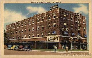 Garden City,  Ks Hotel Warren Finney County Kansas Pearl Linen Postcard Vintage