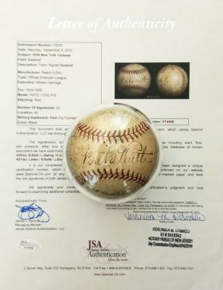 1934 Babe Ruth Lou Gehrig York Yankees Team Signed Baseball Jsa Bgs 23 Autos
