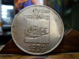 Vintage 1974 Coca Cola It ' s the Real Thing Silver Dollar City Souvenir Ad Token 2