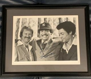 1977 Thurman Munson Reggie Jackson Roy White Signed 10x14 B&w Photo Framed Jsa