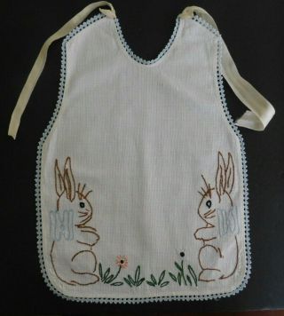 Vintage Embroidered Larger Baby Bib Bunny Rabbits