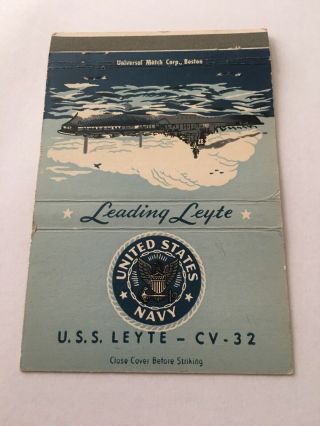 Vintage Matchbook Cover Matchcover Us Navy Ship Uss Leyte Cv 32 Unstruck
