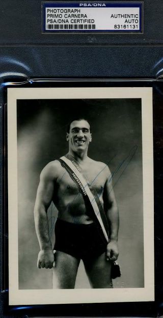 Primo Carnera Psa/dna Signed 5x7 Vintage Photo Autograph