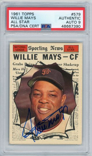 1961 Topps Autograph Psa/dna 9 Willie Mays 579 As Signed Baseball Card Giants