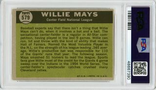 1961 Topps Autograph PSA/DNA 9 Willie Mays 579 AS Signed Baseball Card Giants 2