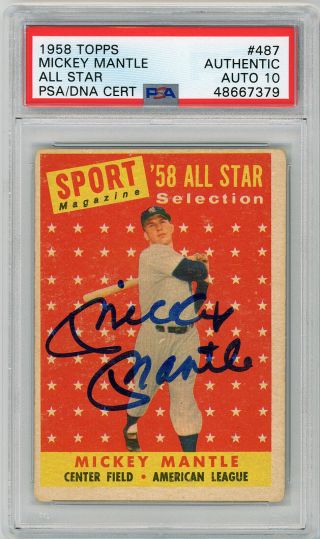 1958 Topps Autograph Psa/dna 10 Mickey Mantle 487 As Signed Baseball Card