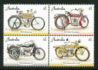 Australian 2018 Vintage Motorcycles,  Set Of 4 In A Block Of 4 Never Hinged