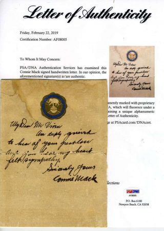 Connie Mack Psa Dna Autograph Handwitten Letter Hand Signed