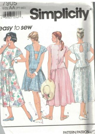 7905 Vintage Simplicity Sewing Pattern Misses Dress With Back Variations Uncut