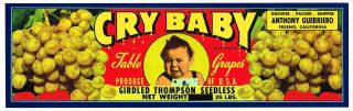 Crate Label Box Vintage Cry Baby Fresno Wine Grapes Scarce California