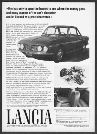 1967 Lancia Fulvia Coupe Photo Art & Engineering Merge Vintage Print Ad