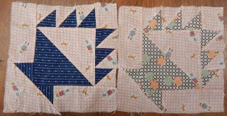 Four {4} Vintage Quilt Squares - Children Pattern 8 " X 8 " Ut 09