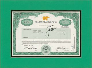 Jack Nicklaus - Stock Certificate Signed 10/28/1997