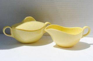 Vintage Retro Mid - Century Yellow Speckled Melmac Melamine Creamer Sugar Bowl Set