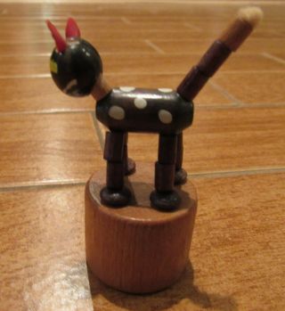 Vintage Wooden Cat Push Button Puppet - Very Cute