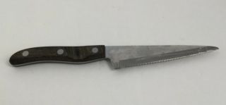 Vtg Oneida Entree Cutlery Kitchen Knife Japan Serrated 6 Inch Brown Wood Handle