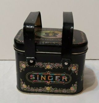Vintage Singer Sewing Machine Metal Tin Box Handle Removable Lid