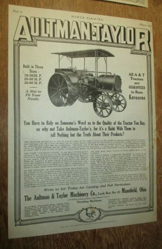 1917 The Aultman & Taylor Machinery Co.  Tractor Printed Ad Vintage Ephemera